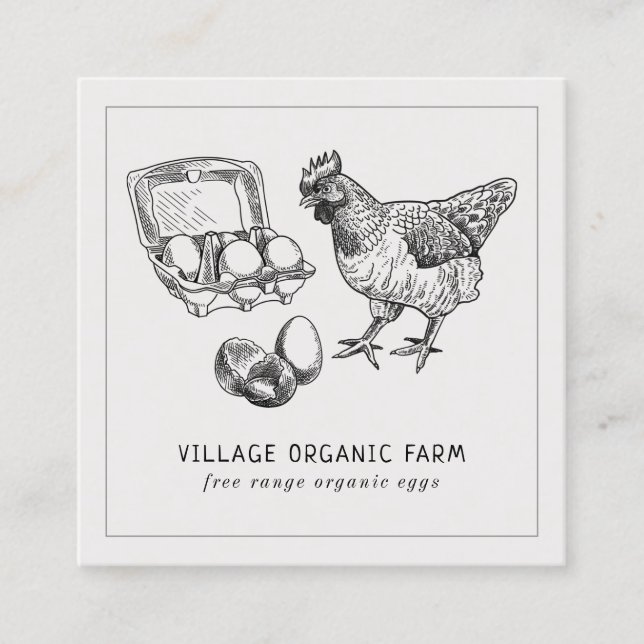 Tarjeta De Visita Cuadrada Granja de huevos de gama libre ecológica gris (Anverso)