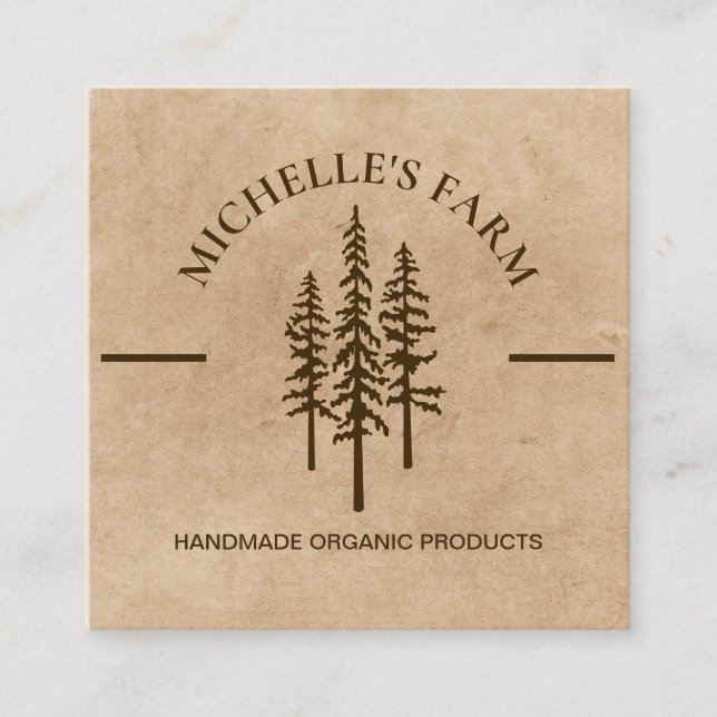 Tarjeta De Visita Cuadrada Granja de montaña Rústica Pino Árbol Bu (Anverso)