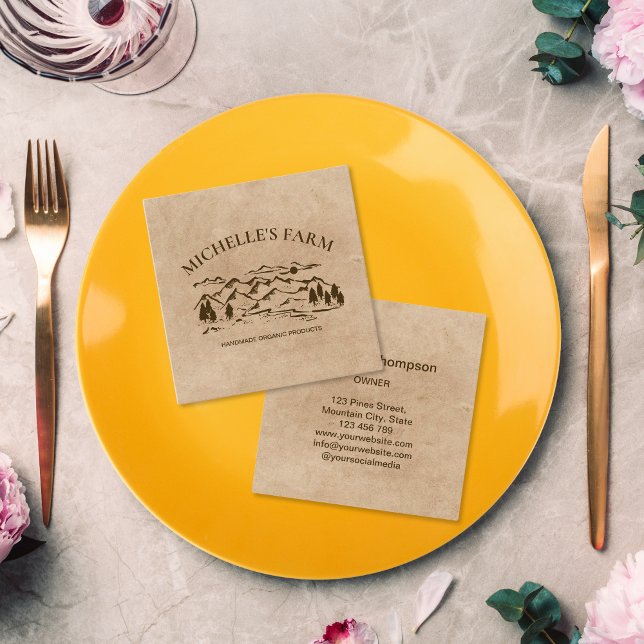 Tarjeta De Visita Cuadrada Granja de montaña Rústica Pino Árbol Bu (Subido por el creador)