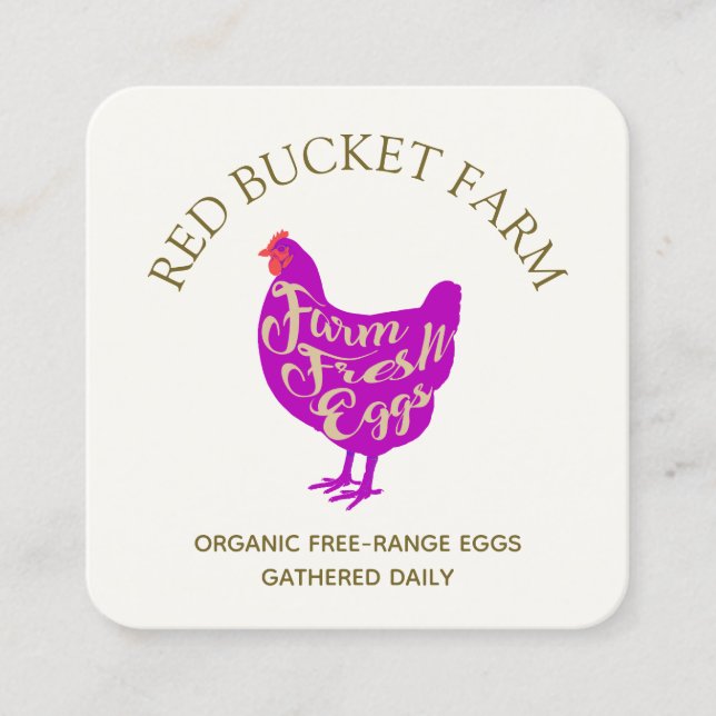 Tarjeta De Visita Cuadrada Granja de pollo Retro de huevos frescos (Anverso)