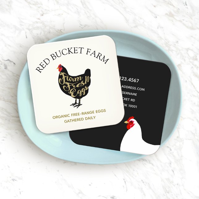 Tarjeta De Visita Cuadrada Granja de pollo Retro de huevos frescos (Subido por el creador)