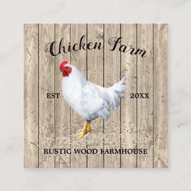 Tarjeta De Visita Cuadrada Granja de Pollos Rústica de Madera (Anverso)