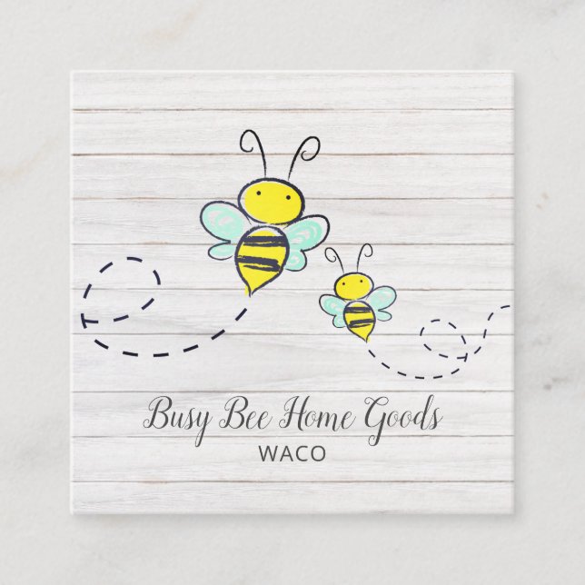 Tarjeta De Visita Cuadrada Grano de madera de abejas rugosas y ocupadas (Anverso)