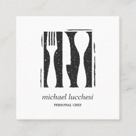 Tarjeta De Visita Cuadrada Gray Cutlery Chef Restaurante de restauración Icon