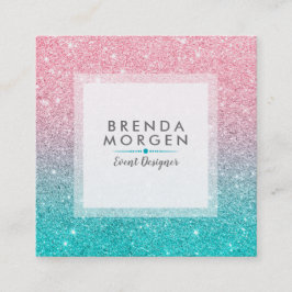 Tarjeta De Visita Cuadrada Gredient, Purpurina de imitación turquesa y rosa