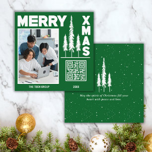 Tarjeta De Visita Cuadrada Greeb y White Merry Xmas QR Code