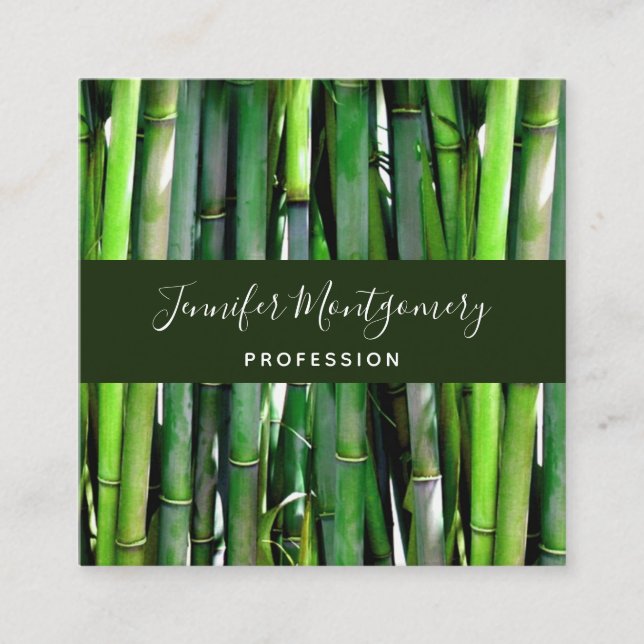 Tarjeta De Visita Cuadrada Green Bamboo Stalks Nature Photography (Anverso)