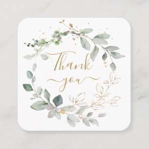 Tarjeta De Visita Cuadrada Green Gold Foliage Confetti Gracias