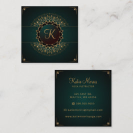 Tarjeta De Visita Cuadrada Green Gold Mandala Elegante Plaza de Instructores 