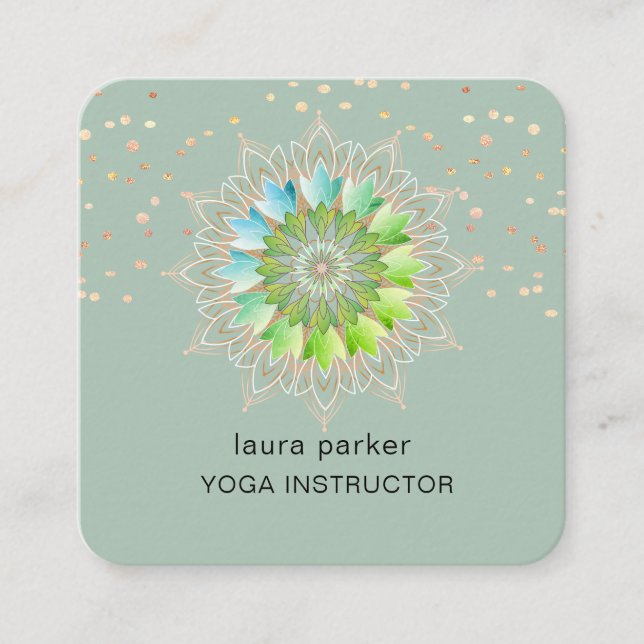 Tarjeta De Visita Cuadrada Green Lotus Flower Elegante Yoga Meditation Master (Anverso)