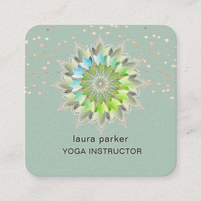 Tarjeta De Visita Cuadrada Green Lotus Flower Elegante Yoga Meditation Master (Anverso)