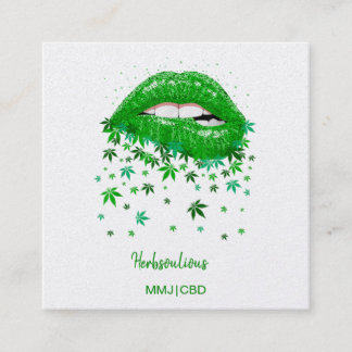 Tarjeta De Visita Cuadrada Green Sexy MMJ Lips Square Business Card