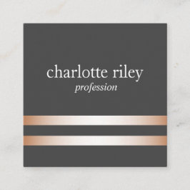 Tarjeta De Visita Cuadrada Gris | Bandas de oro de doble Rosa de estilo