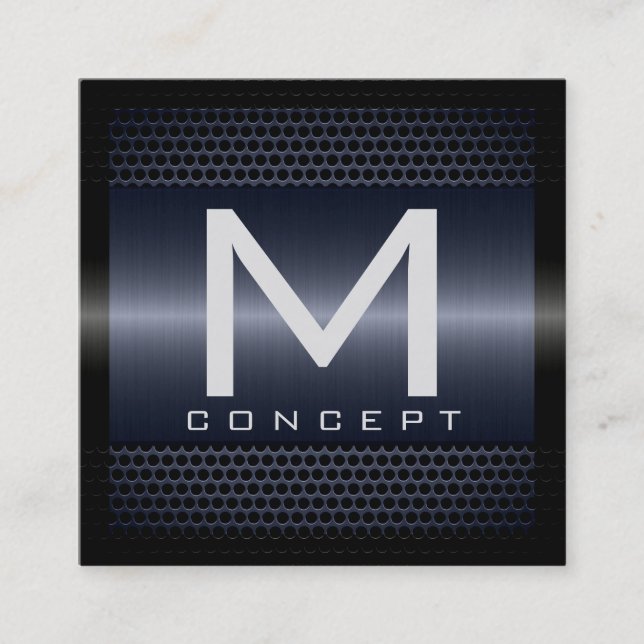 Tarjeta De Visita Cuadrada Gris metálico elegante monograma moderno (Anverso)