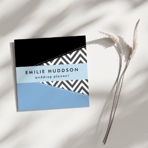 Tarjeta De Visita Cuadrada Gris Zigzag, Gris Chevron, Zigzag Pattern, Azul