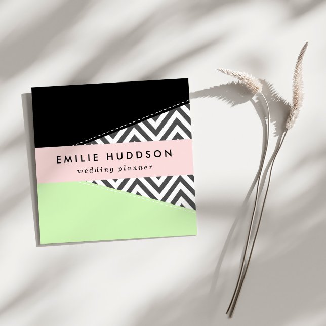 Tarjeta De Visita Cuadrada Gris Zigzag, Gris Chevron, Zigzag Pattern, Mint (Subido por el creador)
