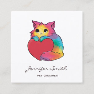Tarjeta De Visita Cuadrada Groomer Mascota de Rainbow Kitten