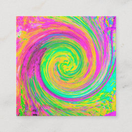 Tarjeta De Visita Cuadrada Groovy Abstract Púrpura y Amarillo líquido Swirl