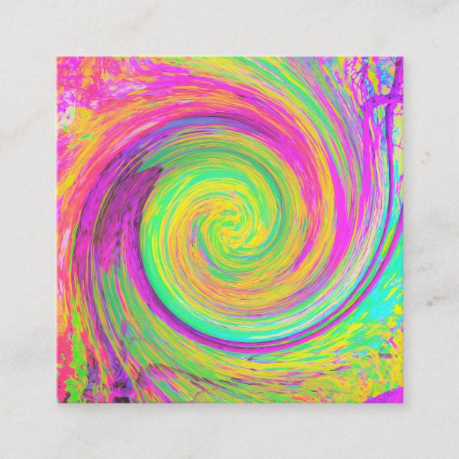 Tarjeta De Visita Cuadrada Groovy Abstract Púrpura y Amarillo líquido Swirl (Anverso)