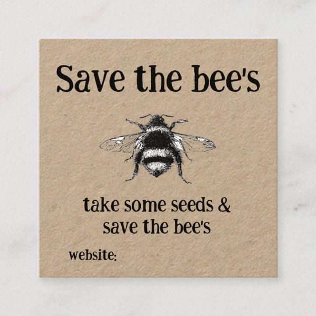 Tarjeta De Visita Cuadrada Grow Seeds o Bulbs Card Inset - Guardar la abeja (Anverso)