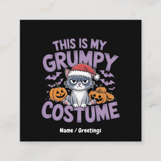 Tarjeta De Visita Cuadrada Grumpy Cat Halloween Costume Funny Holiday Animal  (Anverso)