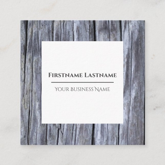 Tarjeta De Visita Cuadrada Grunge de decoración rústico de madera gris (Anverso)