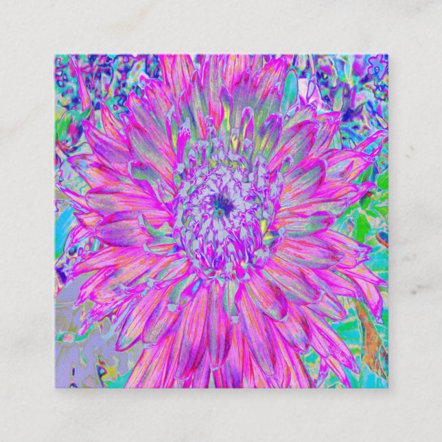 Tarjeta De Visita Cuadrada Guay Blue y Purple Artsy Dahlia Bloom (Anverso)