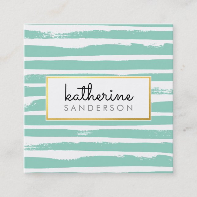 Tarjeta De Visita Cuadrada GUAY BRUSH STROKE creativo moderno negro faux gold (Anverso)