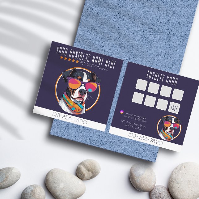 Tarjeta De Visita Cuadrada Guay Dog Grooming de moda y fidelidad elegante (Subido por el creador)