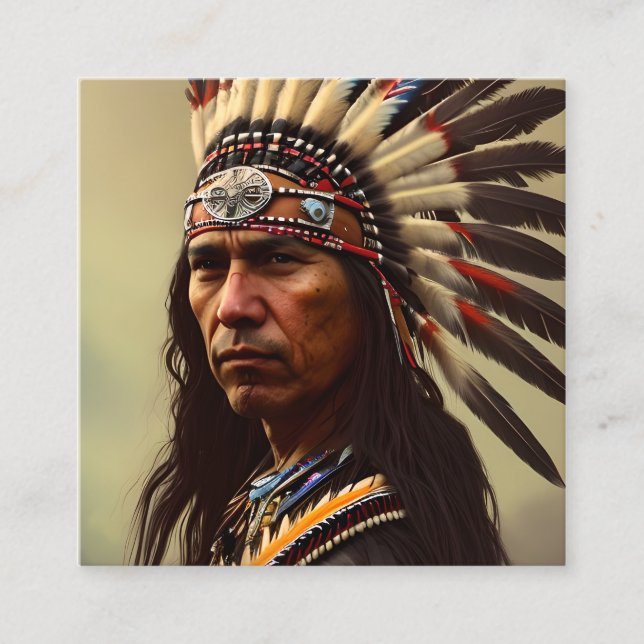 Tarjeta De Visita Cuadrada Guerrero nativo americano indio (Anverso)