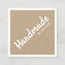 Tarjeta De Visita Cuadrada Guión blanco hecho a mano kraft rústico marrón