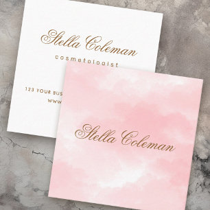Tarjeta De Visita Cuadrada Guión de caligrafía romántica de color rosa acuare