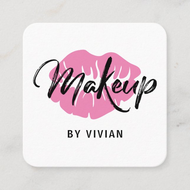 Tarjeta De Visita Cuadrada Guión de impresión y maquillaje de labios con esti (Anverso)