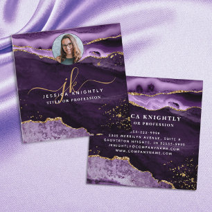 Tarjeta De Visita Cuadrada Guión de Purpurina Purple Agate Gold