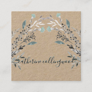 Tarjeta De Visita Cuadrada Guión de suciedad del papel Kraft Blue Greenery