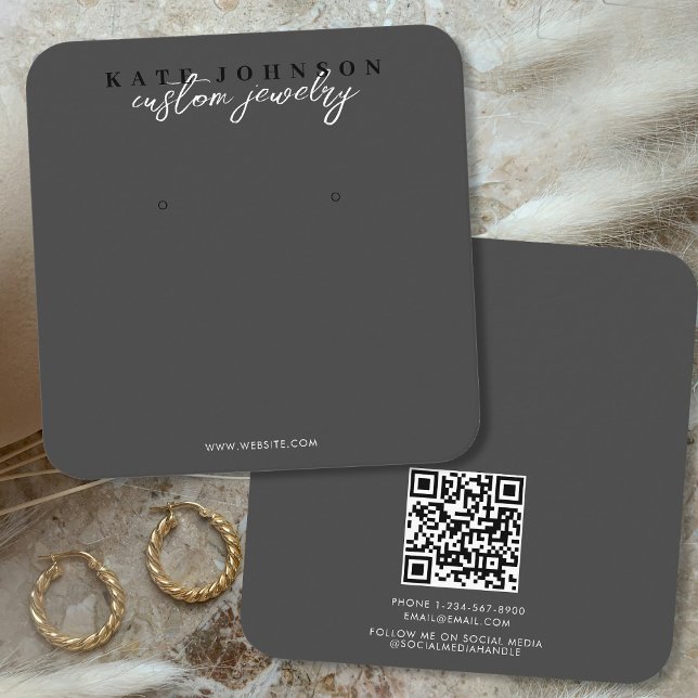 Tarjeta De Visita Cuadrada Guión de visualización de ganancia de joyería de l (Black Luxury Jewelry Holder Earring Display Script Square Business Card)