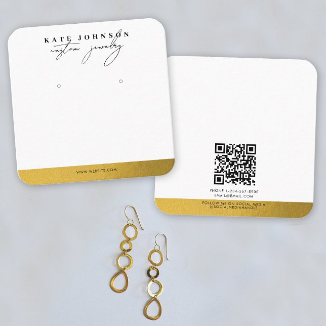 Tarjeta De Visita Cuadrada Guión de visualización del soporte de joyería del  (Gold Foil Jewelry Holder Earring Display Script Square Business Card)