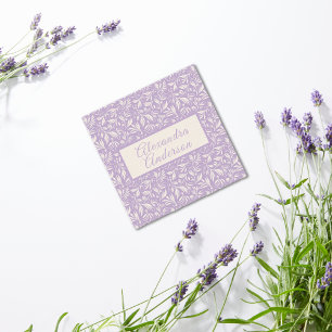 Tarjeta De Visita Cuadrada Guión del patrón de hojas de lavanda botánica míni
