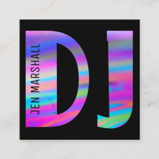 Tarjeta De Visita Cuadrada Guión DJ en colores holográficos falsos