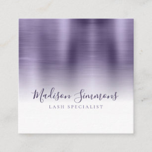 Tarjeta De Visita Cuadrada Guión elegante monograma violeta metálico cepillad