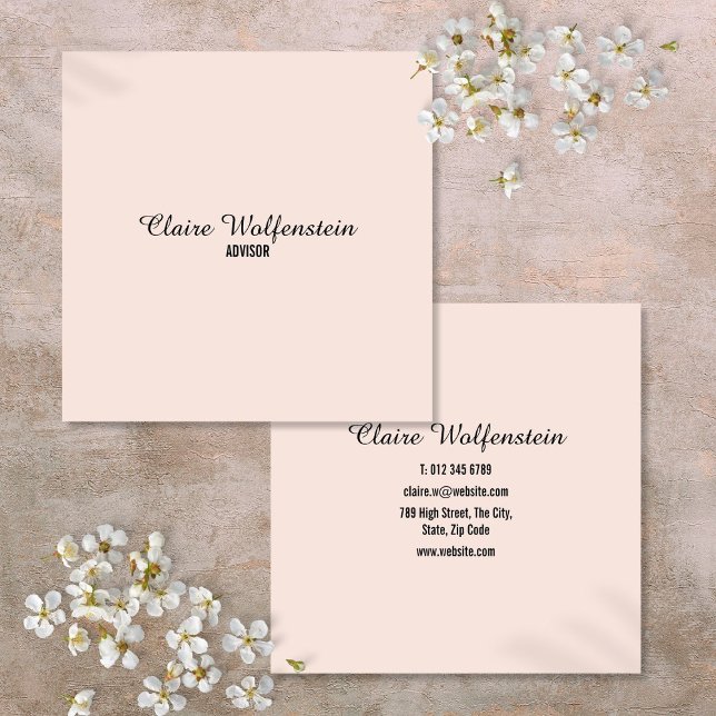 Tarjeta De Visita Cuadrada Guión elegante simple Rubor Pink Professional (Simple Elegant Script Blush Pink Professional Square Business Card)