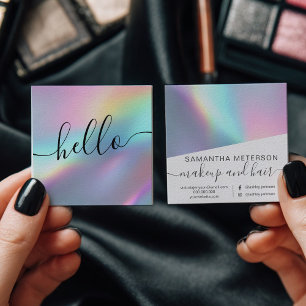 Tarjeta De Visita Cuadrada Guión holográfico moderno Hola belleza marca