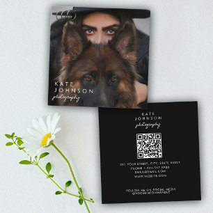 Tarjeta De Visita Cuadrada Guión minimalista Foto completa Código QR Medios s