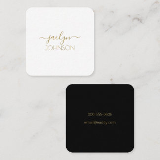 Tarjeta De Visita Cuadrada Guión Moderno Blanco Oro Nombre Personalizado Negr