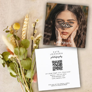 Tarjeta De Visita Cuadrada Guión moderno Código QR de foto completa Medios so