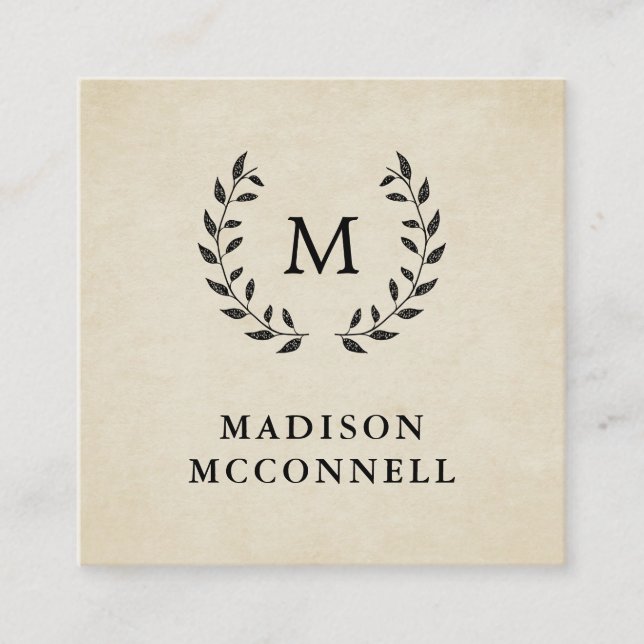 Tarjeta De Visita Cuadrada Guirnalda y monograma franceses del estilo del (Anverso)