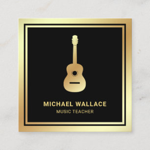 Tarjeta De Visita Cuadrada Guitarista de Música de Guitarra Relieve metalizad