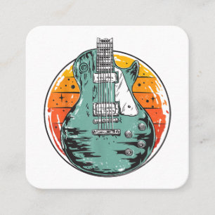 Tarjeta De Visita Cuadrada Guitarra Eléctrica Retro Sunset Vintage Music Band