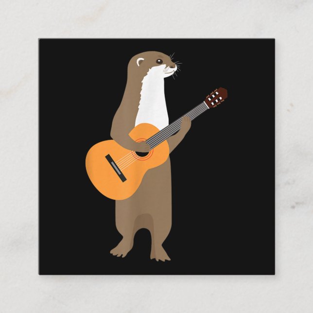 Tarjeta De Visita Cuadrada Guitarra Otter Animal Kids Arte Guitarista (Anverso)