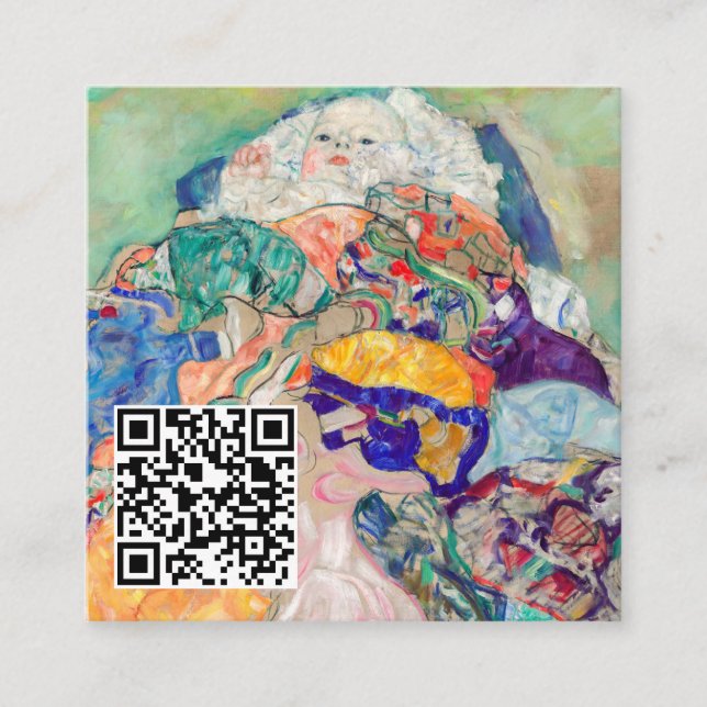 Tarjeta De Visita Cuadrada Gustav Klimt - Bebé / Cuna - Código QR (Anverso)